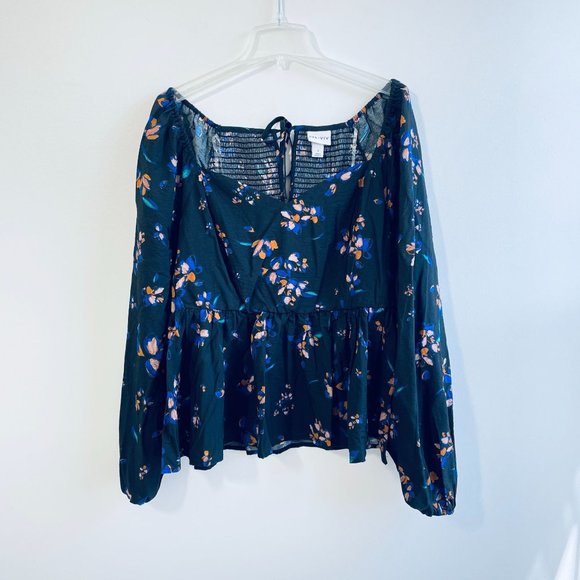 Ava & Viv Women's Top Size 1X Black Peplum Floral Print Long Sleeve Plus New - Picture 2 of 10